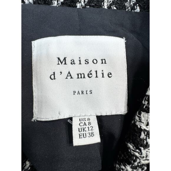 Maison D’Amélie Paris Houndstooth Blazer US 8 Black White Cropped Double Breaste - Picture 2 of 12